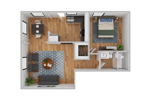 Floor plan for 1 bed, 1 bath, 550 sqft